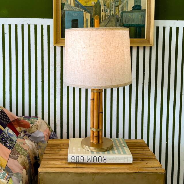 Rattan & Brass Table Lamp Mid-Century Modern Style - image 1