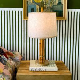 Rattan & Brass Table Lamp Mid-Century Modern Style