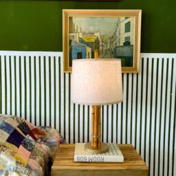Rattan & Brass Table Lamp Mid-Century Modern Style - thumbnail 3