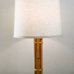 Rattan & Brass Table Lamp Mid-Century Modern Style - thumbnail 2