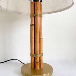 Rattan & Brass Table Lamp Mid-Century Modern Style - thumbnail 4