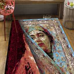 Artistic Oriental Chenille Rug Abstract Portrait, Washable Carpet - thumbnail 3