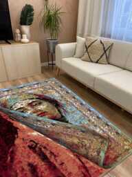 Artistic Oriental Chenille Rug Abstract Portrait, Washable Carpet - thumbnail 1