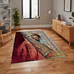 Artistic Oriental Chenille Rug Abstract Portrait, Washable Carpet - thumbnail 2