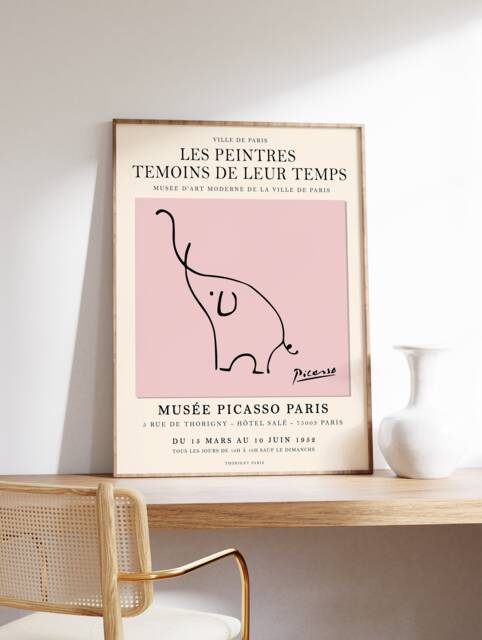 Picasso Pink Elephant Poster, Animal Art, Print, Vintage Minimalist Art Line Drawing, Bedroom Gift, A1/A2/3/A4 - image 1
