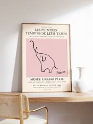 Picasso Pink Elephant Poster, Animal Art, Print, Vintage Minimalist Art Line Drawing, Bedroom Gift, A1/A2/3/A4 - thumbnail 1