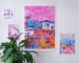 A2 Print - Colourful Malaysian Landscape Collage Hand Drawn/Digital Art Quarantine Walks #2 Graphic Decor Gallery Wall Sunset - thumbnail 1