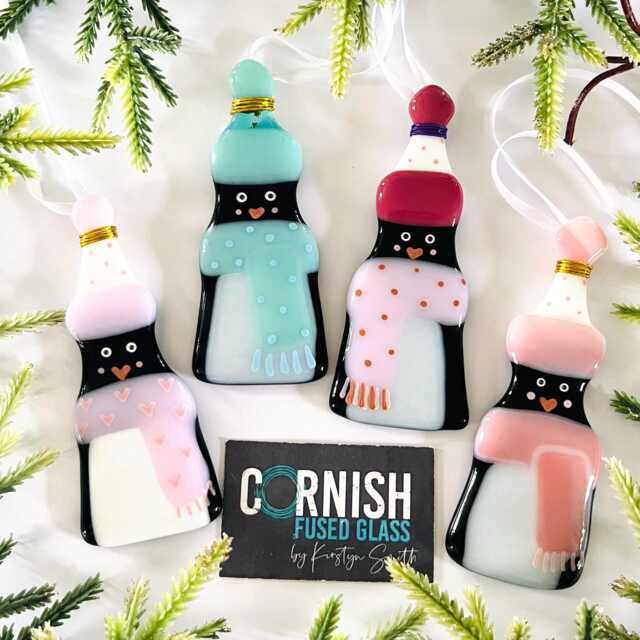 Fused Glass Penguin Christmas Decoration - Penguin Decoration, Ornament, Cornish Fused Glass - image 1