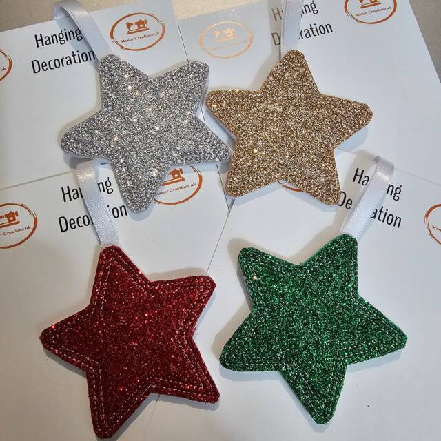 Glitter Felt Star Hanging Decoration, Embroidered Mini Ornament - image 1