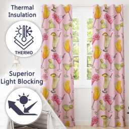 Tropical Cocktail Drinks Seamless Pattern Soft Pink Background Readymade Eyelet Ring Top Thermal 100% Blackout Curtains - thumbnail 3