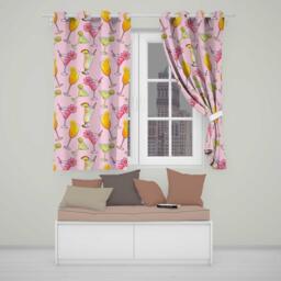 Tropical Cocktail Drinks Seamless Pattern Soft Pink Background Readymade Eyelet Ring Top Thermal 100% Blackout Curtains - thumbnail 1
