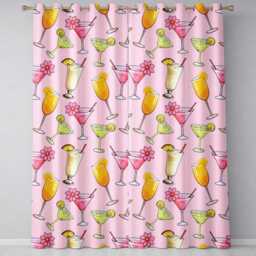 Tropical Cocktail Drinks Seamless Pattern Soft Pink Background Readymade Eyelet Ring Top Thermal 100% Blackout Curtains - thumbnail 2
