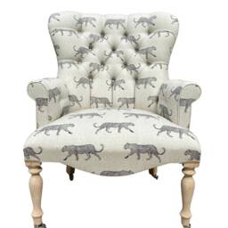 Armchair Chair Seat in A Cheetah Leopard Print On Natural Blue Green Red - thumbnail 2
