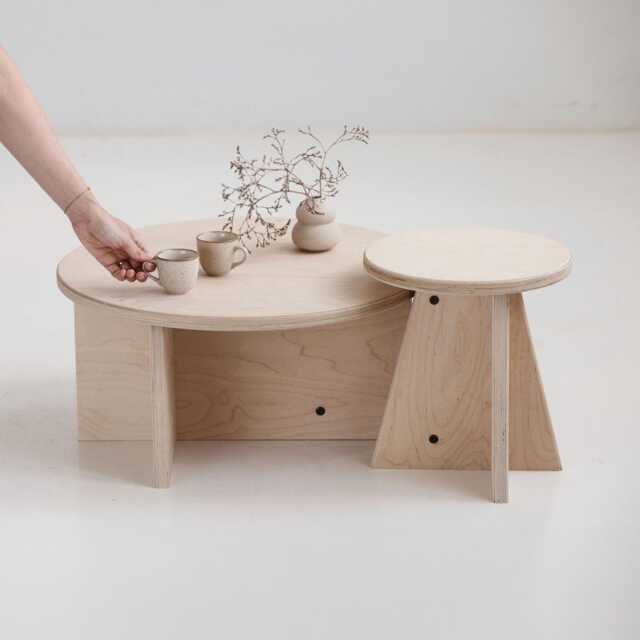 Nesting Coffee Table Set Of Two, Round Wooden Tables ??60 + ??32 cm, Japandi Mid Century Modern, Handmade Wood Furniture - image 1