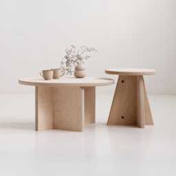 Nesting Coffee Table Set Of Two, Round Wooden Tables ??60 + ??32 cm, Japandi Mid Century Modern, Handmade Wood Furniture - thumbnail 2