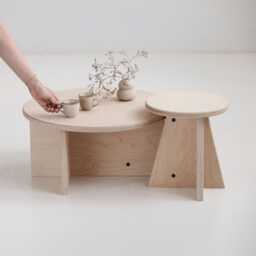 Nesting Coffee Table Set Of Two, Round Wooden Tables ??60 + ??32 cm, Japandi Mid Century Modern, Handmade Wood Furniture