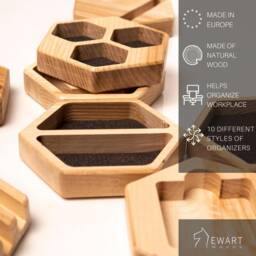 Desktop Storage Organizer Wooden Office Desk Organization Wood Table Workplace Supplies Organize Hexagon - thumbnail 2