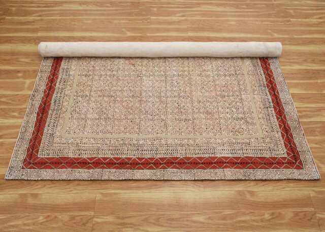 Hand Block Printed Cotton Rug Bronze Kilim, Bohemian Style - image 1