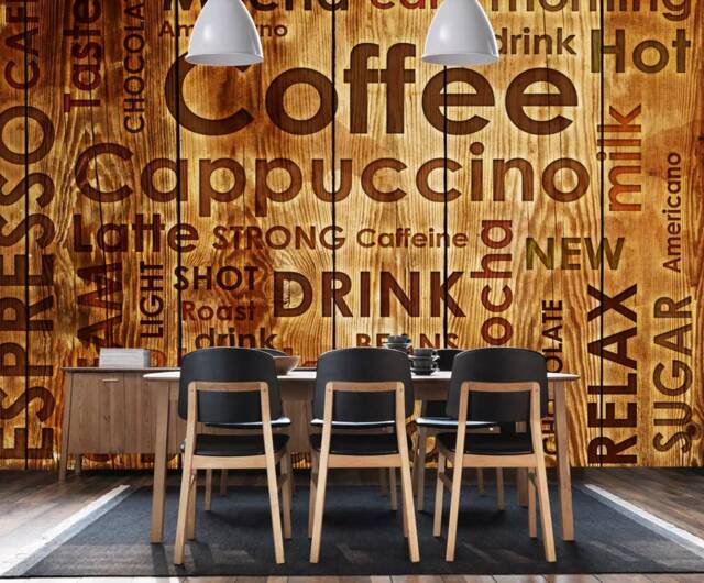 Cafe Logo Wood Grain Wallpaper, Removable Wall Art - image 1