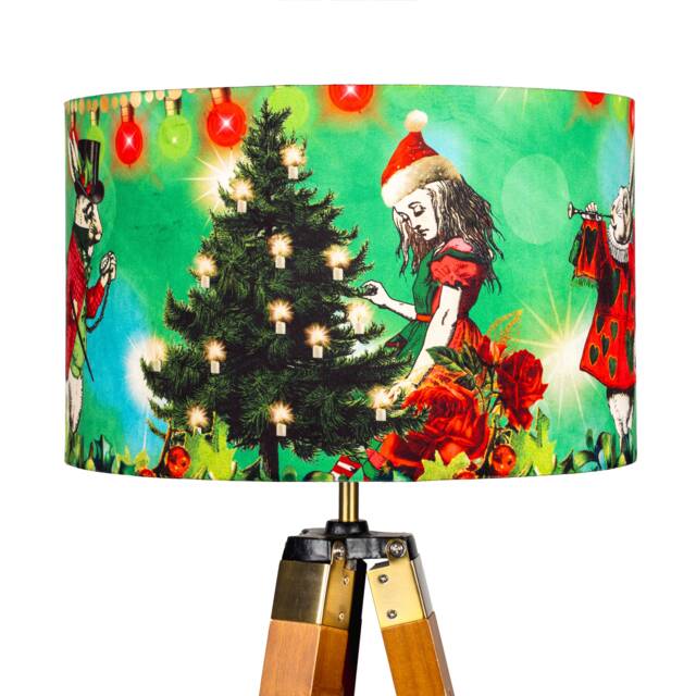 Lampshade Alice in Wonderland Christmas Green Velvet - Drum Lamp Shade 25cm 30cm 35cm 40cm 45cm Table Lamp Shade, Ceiling Shade, Pendant - image 1