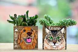 Custom Pet Portrait Planter - Personalized Dog Or Cat Hand Painted Memorial Gift Mother's Day For Lovers - thumbnail 1