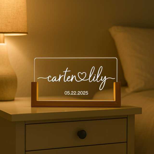 Custom Led Name Night Light Personalized Wood & Acrylic Couple Sign - image 1