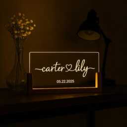 Custom Led Name Night Light Personalized Wood & Acrylic Couple Sign - thumbnail 3