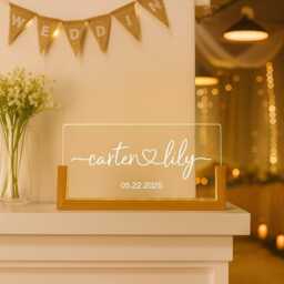 Custom Led Name Night Light Personalized Wood & Acrylic Couple Sign - thumbnail 2