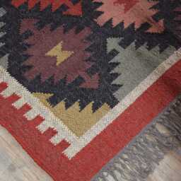 Handwoven Wool Jute Kilim Rug - Multicolour Geometric For Living Room, Bedroom - thumbnail 2