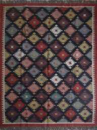 Handwoven Wool Jute Kilim Rug - Multicolour Geometric For Living Room, Bedroom - thumbnail 1