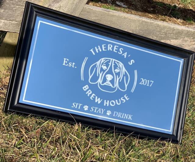 Custom Personalized Dog Bar Mirror, Large Engraved Black Mirror, 12x24 - image 1