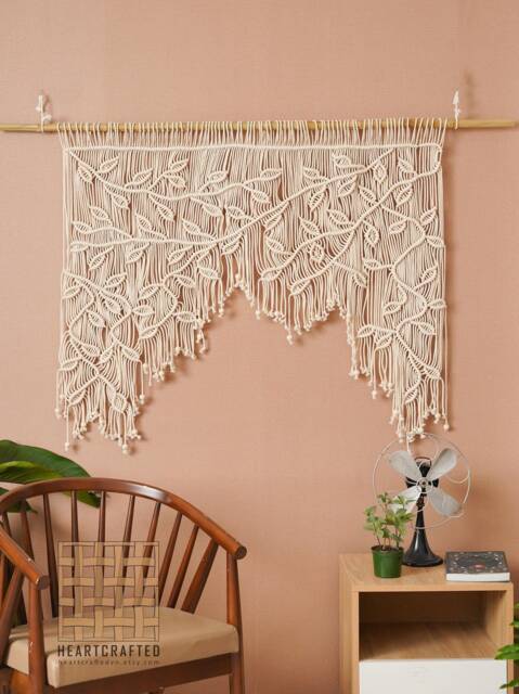Large Macrame Leaf Window Curtain Wall Hanging, Boho Tapestry, Curtain, New Home Gift, Headboard Decor, First Mothers Day C02 - image 1