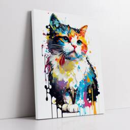 Cat Abstract Fun Colorful Animal Colourful Paint Pet Oil Painting Splatter Wall Art, Framed Canvas Poster Print Home/Office Room Decor Gifts - thumbnail 2