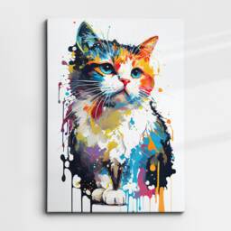 Cat Abstract Fun Colorful Animal Colourful Paint Pet Oil Painting Splatter Wall Art, Framed Canvas Poster Print Home/Office Room Decor Gifts - thumbnail 3