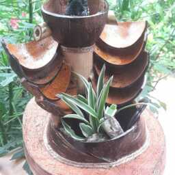 Handmade Coconut Fountain, Mini Tabletop Fountain With Black Stone - thumbnail 2