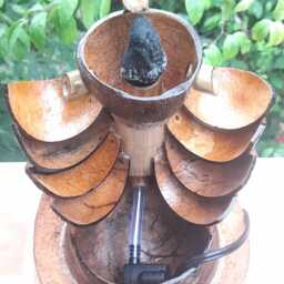 Handmade Coconut Fountain, Mini Tabletop Fountain With Black Stone - thumbnail 3