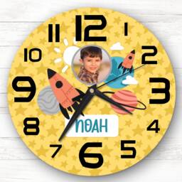 Boys Room Rocket Space Photo Yellow Custom Gift Personalised Clock - thumbnail 1