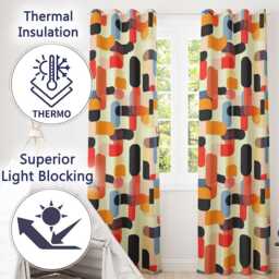 Abstract Mid Century Rounded Geometric Shape Soft Colors Seamless Pattern Readymade Eyelet Ring Top Thermal 100% Blackout Curtains - thumbnail 3