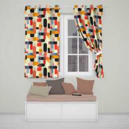 Abstract Mid Century Rounded Geometric Shape Soft Colors Seamless Pattern Readymade Eyelet Ring Top Thermal 100% Blackout Curtains - thumbnail 1
