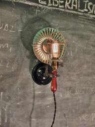 Vintage Industrial Cage Light With Wall Mount & Tin Reflector - Machine Age Pendant Trouble Lamp Sconce - thumbnail 1