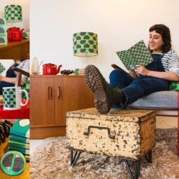 Hedgehog Print Cushion - Green Lino Feather Pillow - thumbnail 4