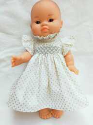 Perfect For Celebrating in Style - Silver Smocking & Sparkling Polka Dots 30 To 34 cm Dolls - thumbnail 1