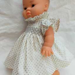 Perfect For Celebrating in Style - Silver Smocking & Sparkling Polka Dots 30 To 34 cm Dolls - thumbnail 3