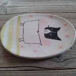 Handmade Pottery Soap Dish With Tuxedo Cat Illustration - thumbnail 4