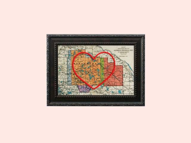 Algonquin Park Heart Map, Framed Wall Art, Personalized Anniversary Gift, Custom Engagement Gift For Her, Valentines Day For Him - image 1