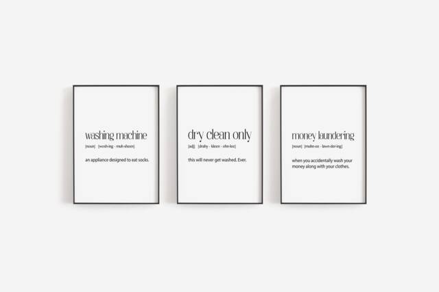 Laundry Room Prints, Art, Set Of 3 Utility Definition Funny Wall Art