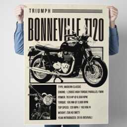 Motorcycle Specs Poster - Bonneville T120 Classic Motorcycle Print - Retro Bike Wall Art --Motorbike Decor For Home, Office Or Garage - thumbnail 3