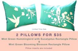 Mint Green Bird Pillows Hummingbird & Blossom Print - Set Of 2 - thumbnail 1