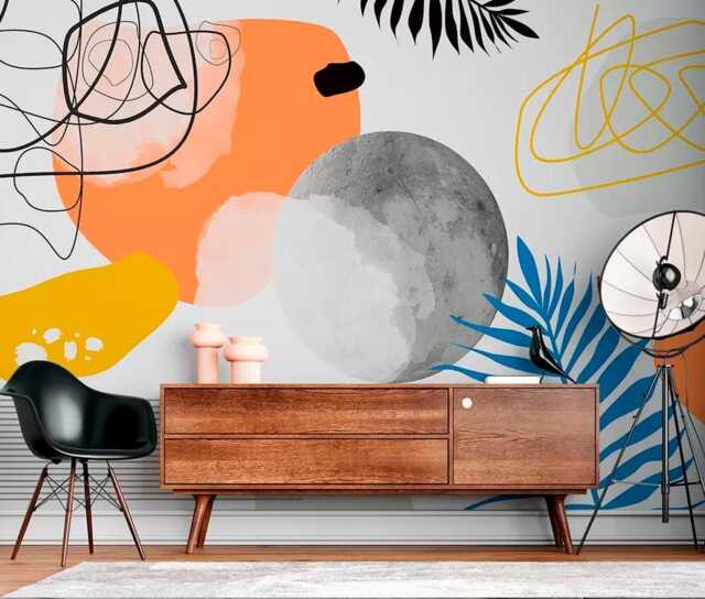 Boho Geometric Wallpaper Orange Blue Abstract Art Wall Mural For Modern Home Decor Large Print Customizable Murals - image 1