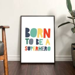 Born To Be A Superhero Print, Boys Nursery Prints, Bedroom Decor, Wall Art, Green - thumbnail 3